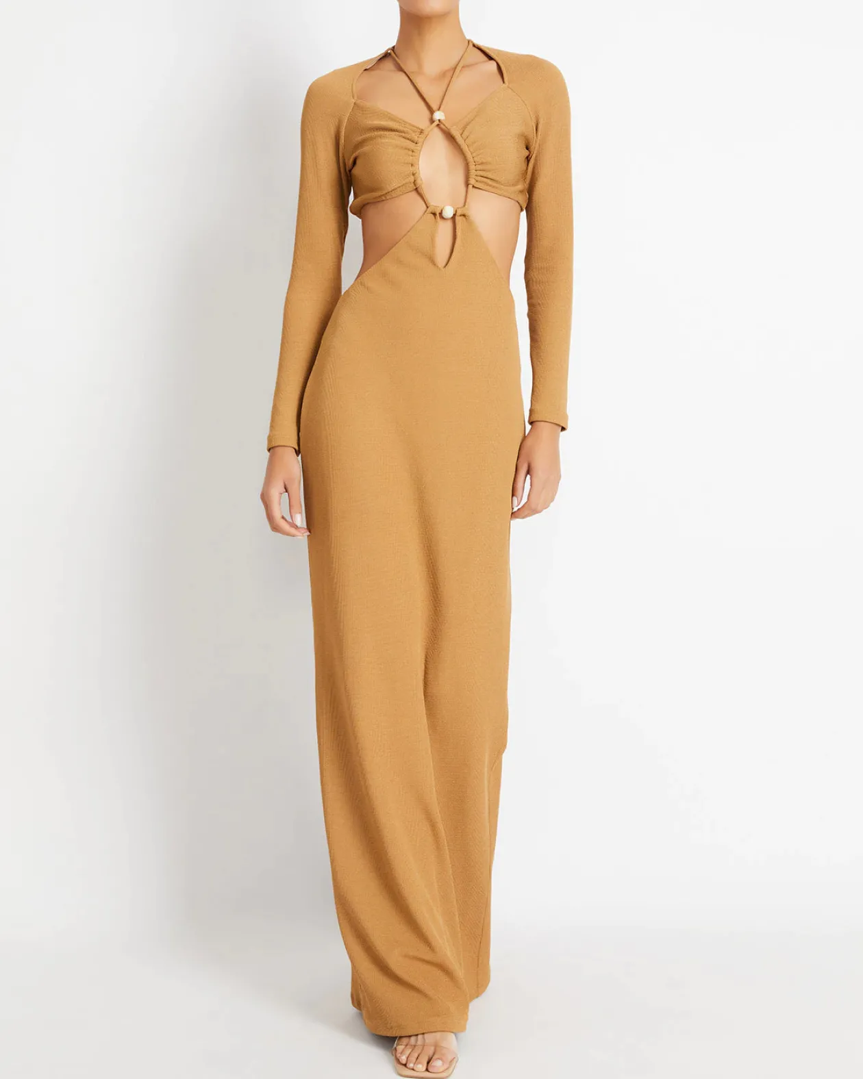 PatBo Long Sleeve Knit Maxi Dress in Camel