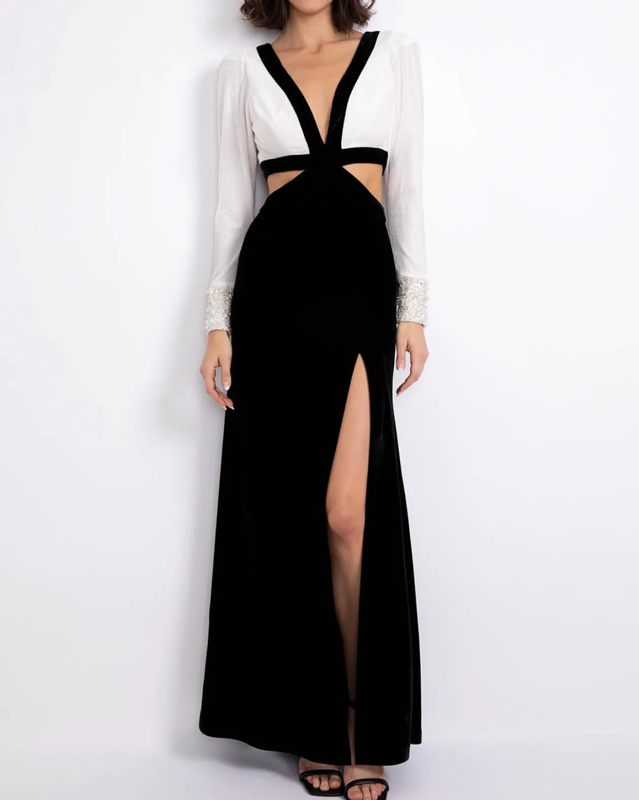 PatBo Velvet Cutout Maxi Dress with Beaded Cuffs