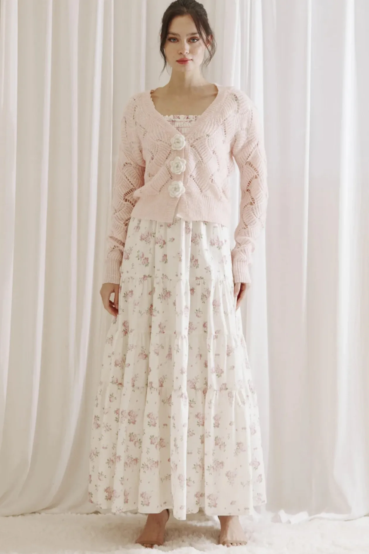 Pink Crochet Cardigan with Flowers