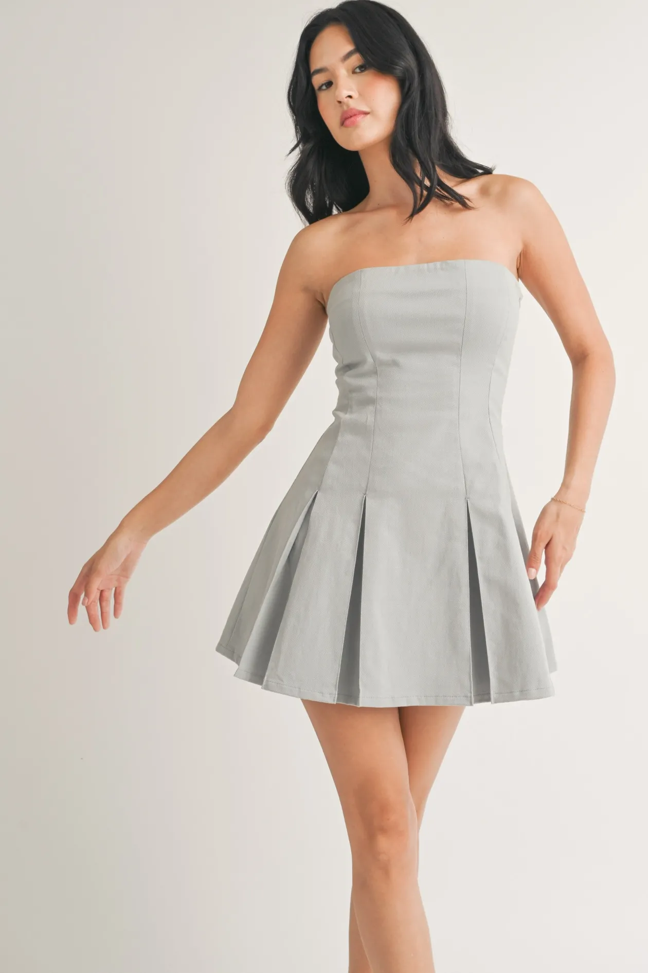 Pleated Strapless Mini Dress