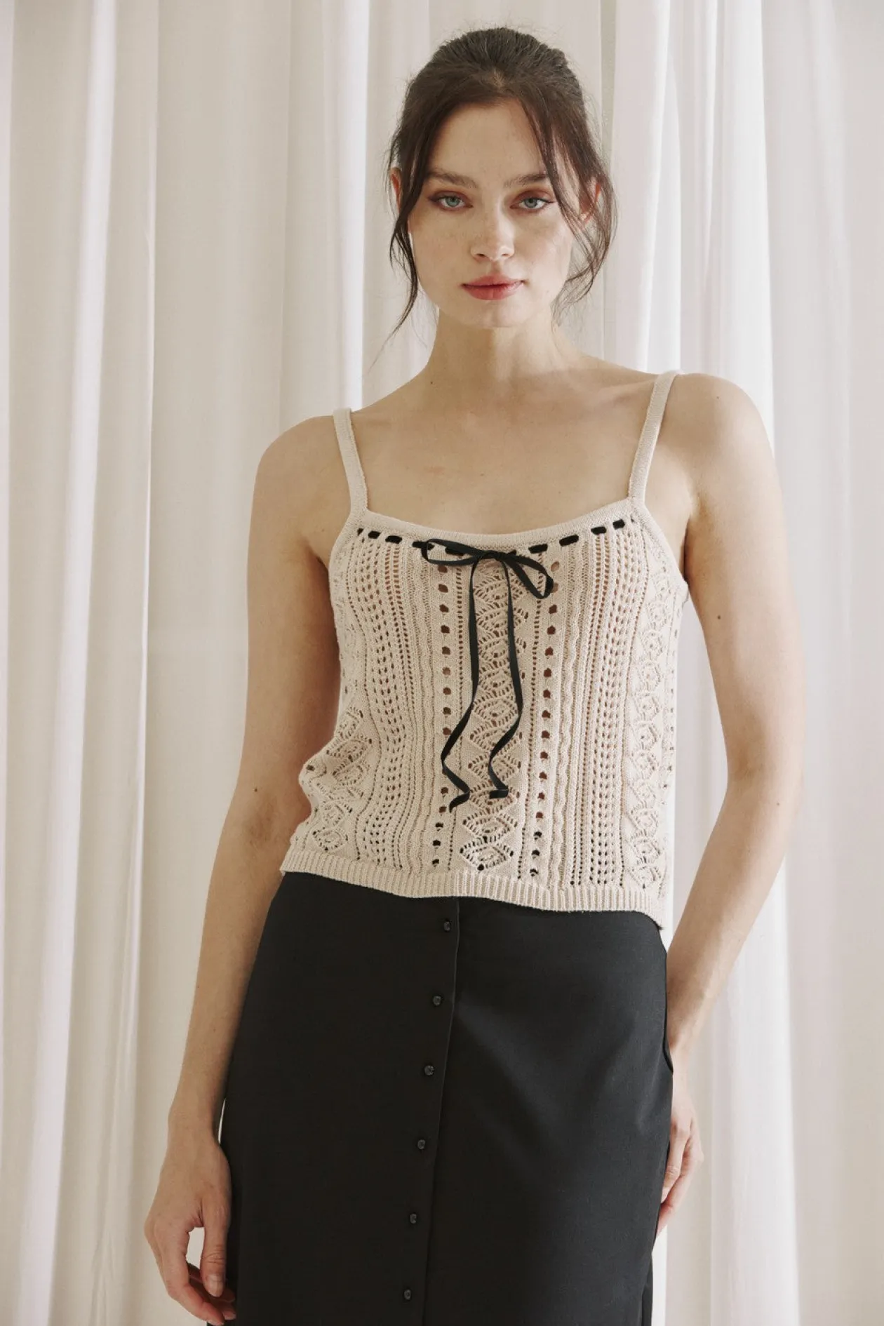 Ribbon Tie Cotton Sweater Tank