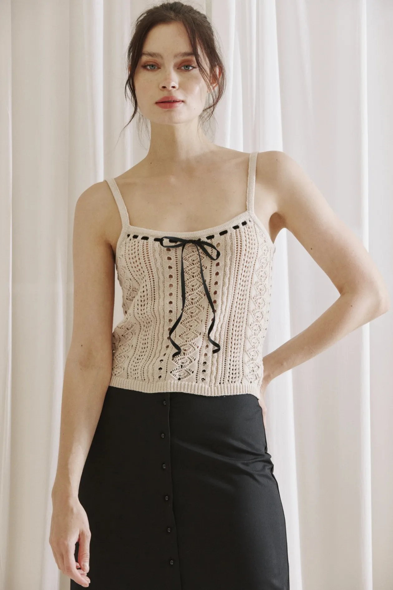 Ribbon Tie Cotton Sweater Tank