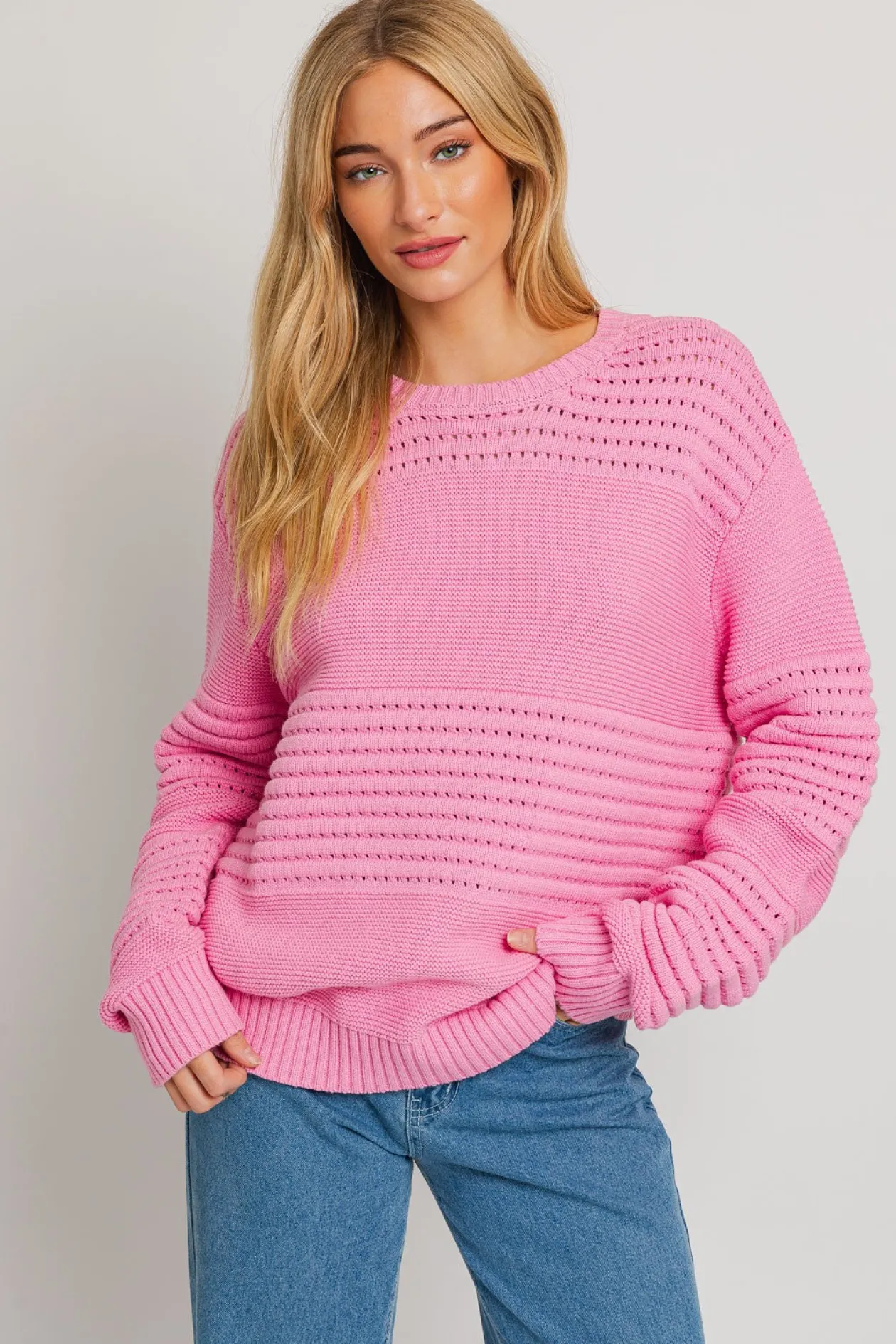 Round Neck Pointelle Sweater