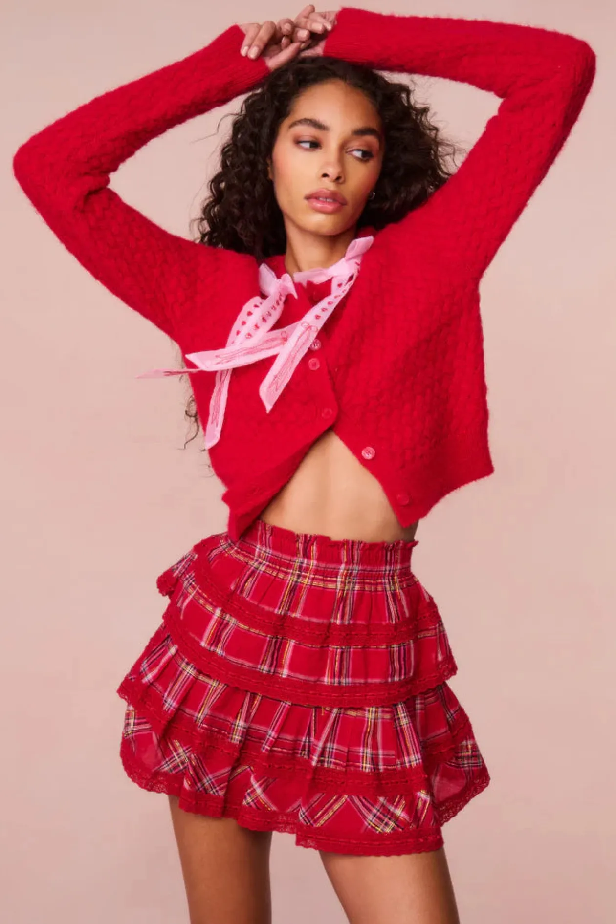 Ruffle Mini Skirt in Cherry Red