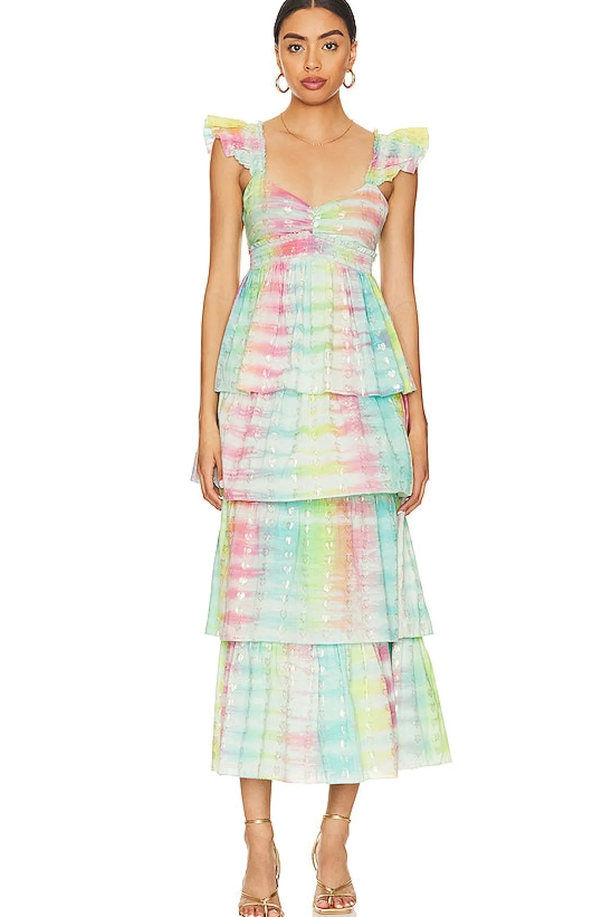 Saylor Leola Midi Dress in Rainbow Tie Dye