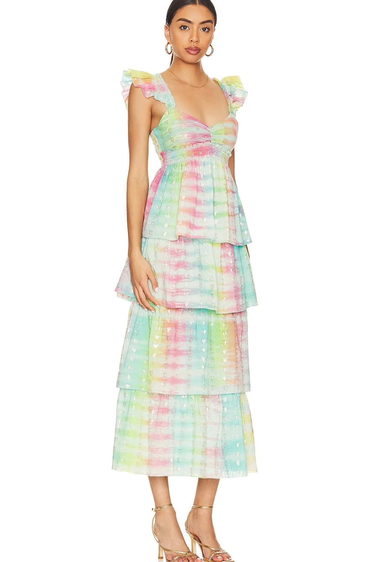Saylor Leola Midi Dress in Rainbow Tie Dye