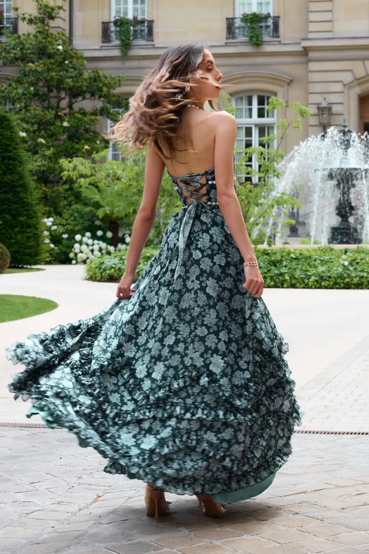 Scarlette Dress in Emerald Peony