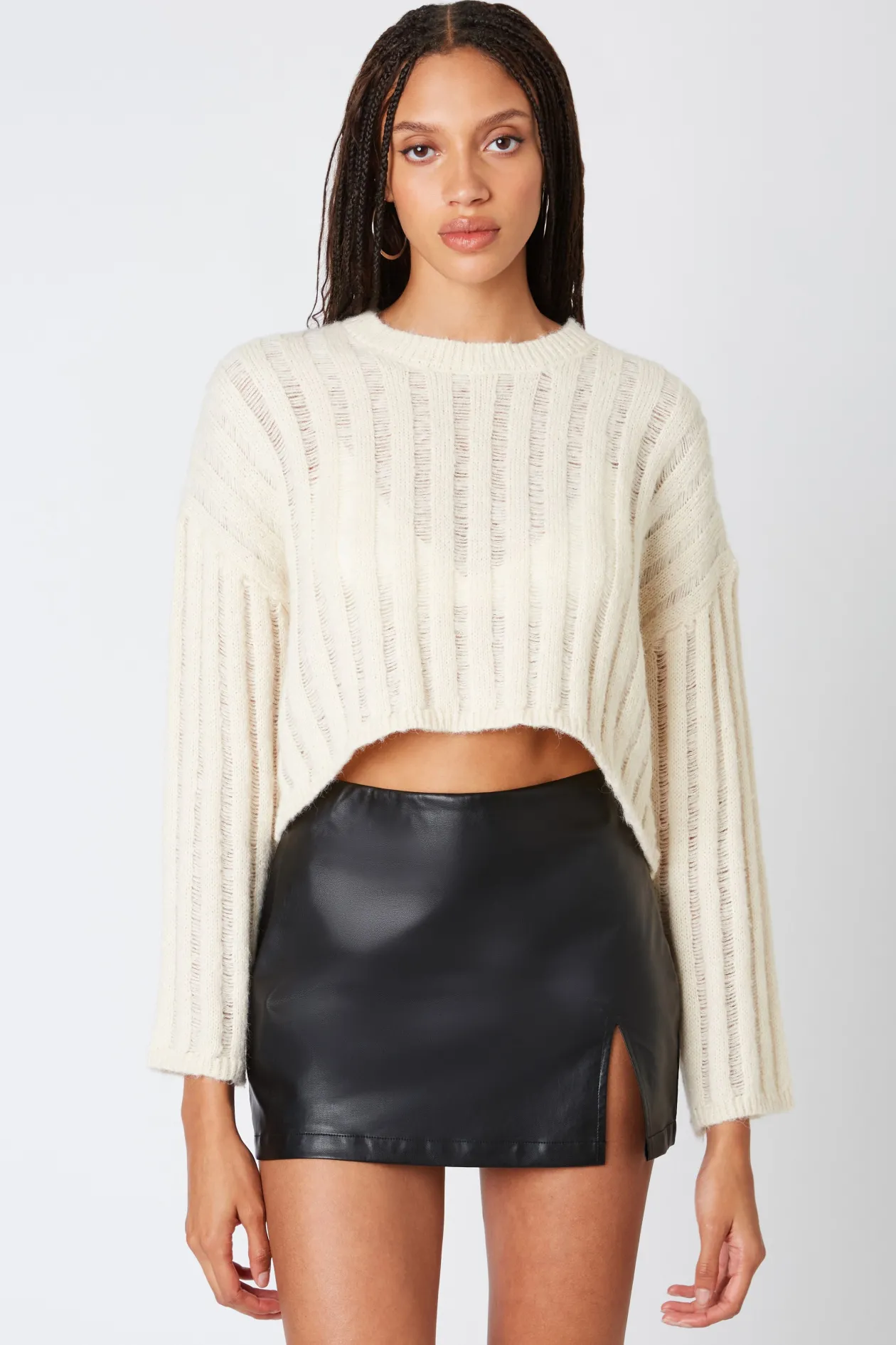 Sheer Rib Knit Drop Shoulder Sweater