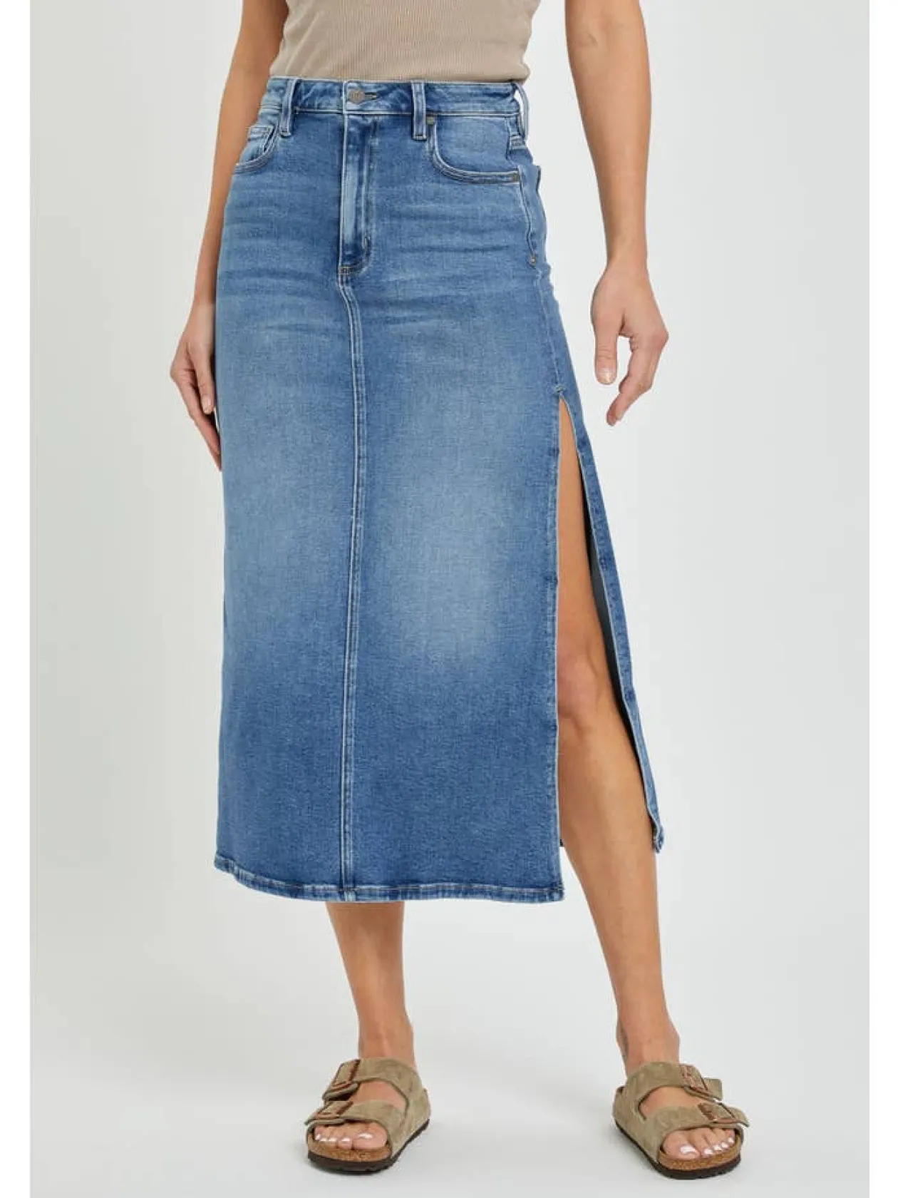 Stretch Denim Midi Skirt