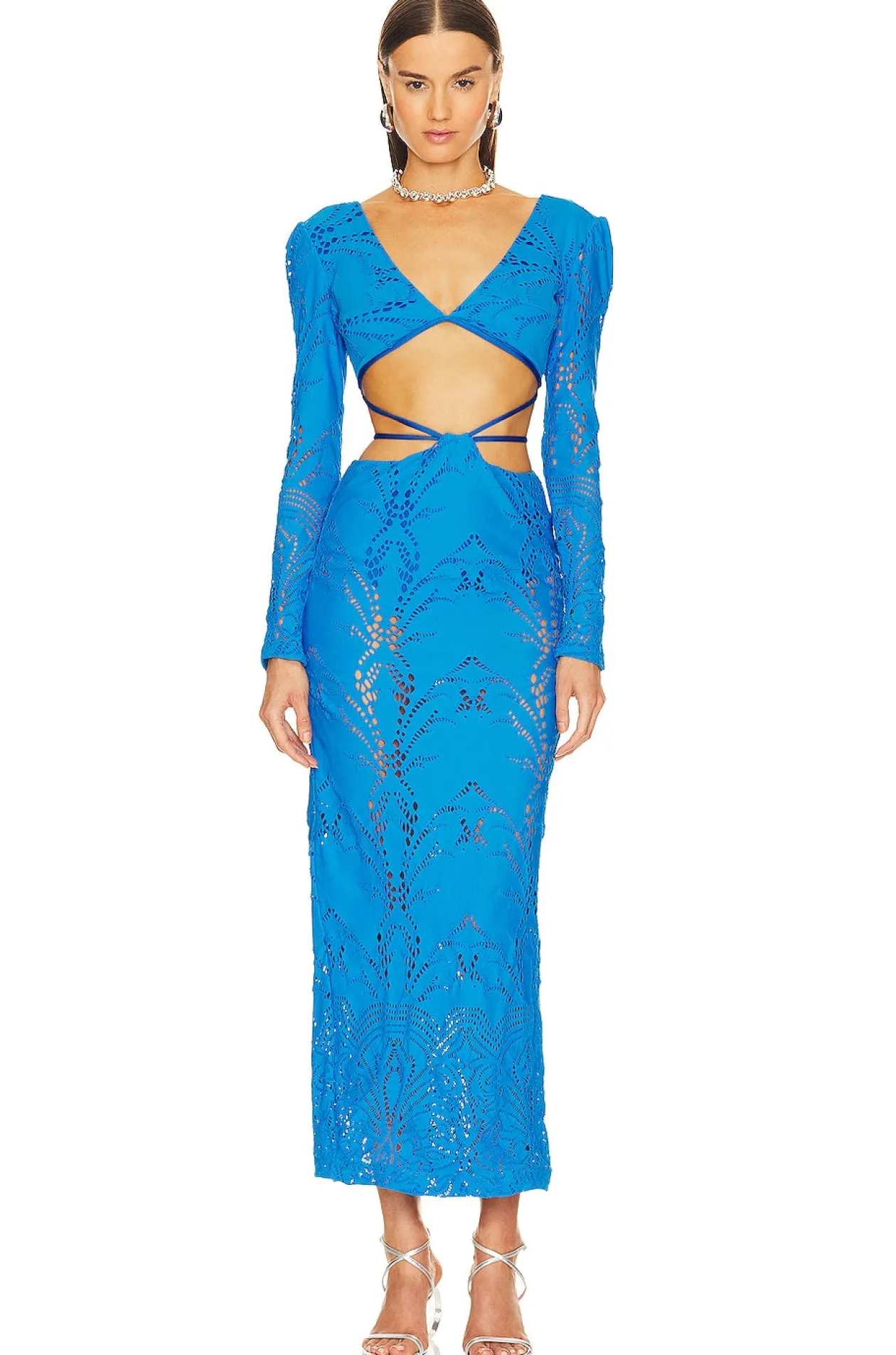 Stretch Lace Maxi Dress in Cobalt Blue