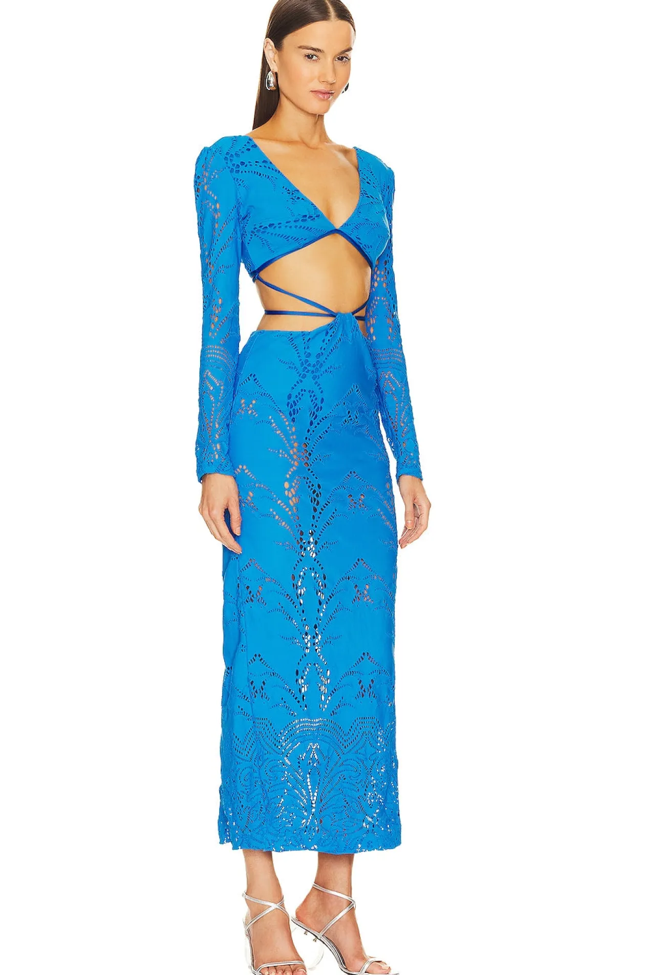 Stretch Lace Maxi Dress in Cobalt Blue
