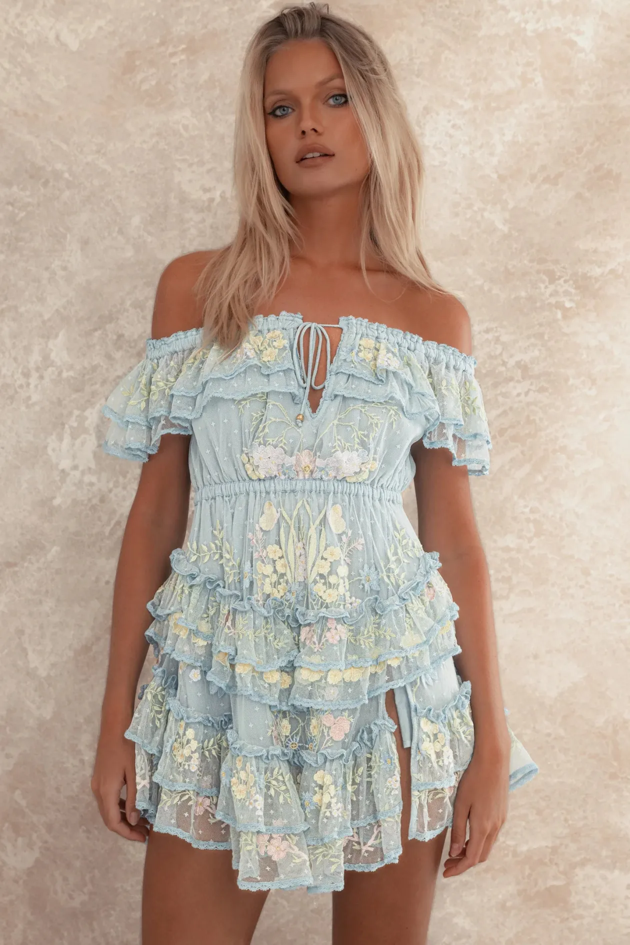 Sweet Pea Tambourine Mini Dress in Baby Blue