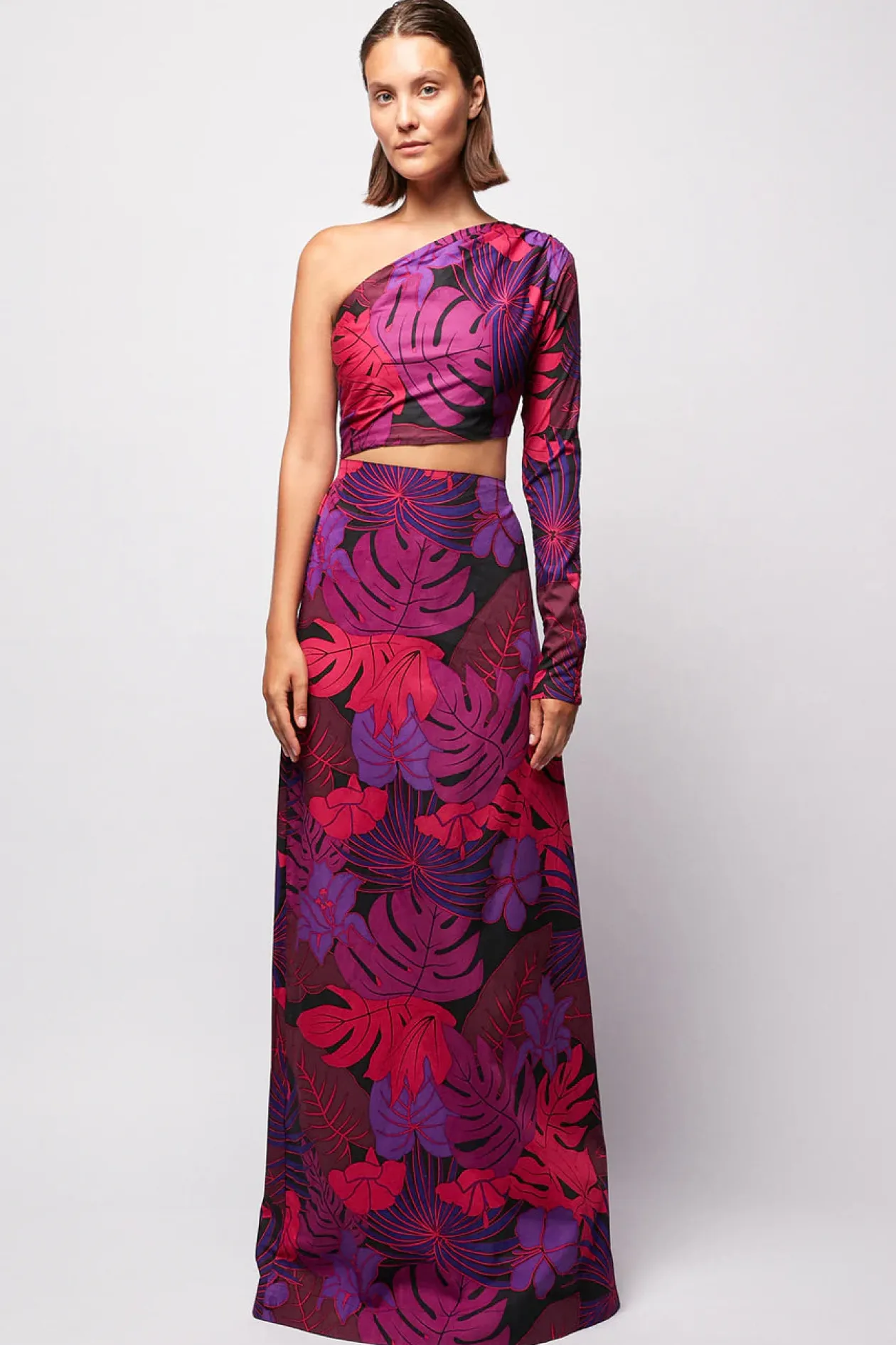 S/W/F Plantasia Cut Out One Sleeve Maxi Dress