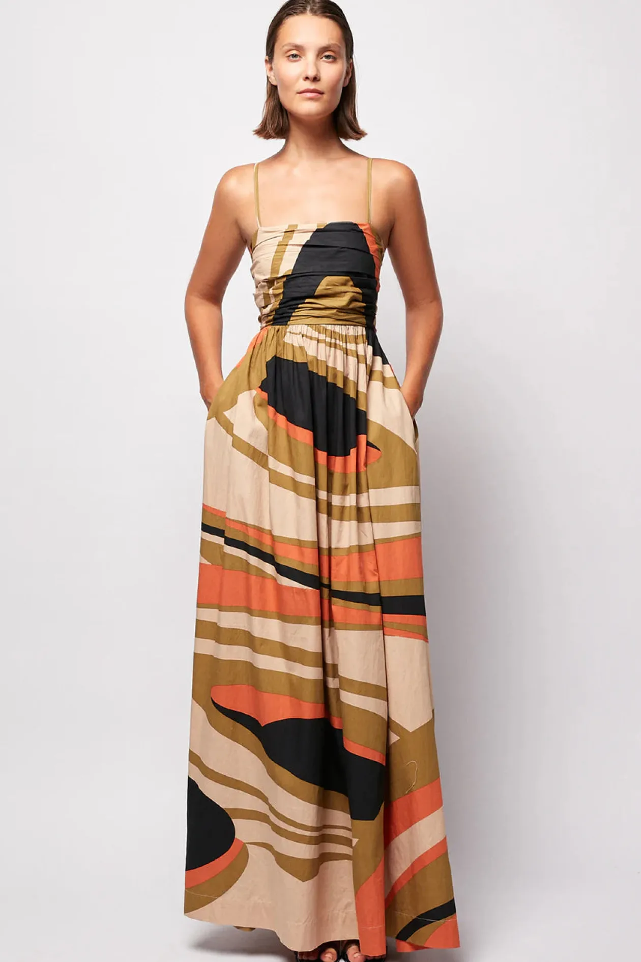 S/W/F Tie Up Detailed Maxi Dress in Landmarks