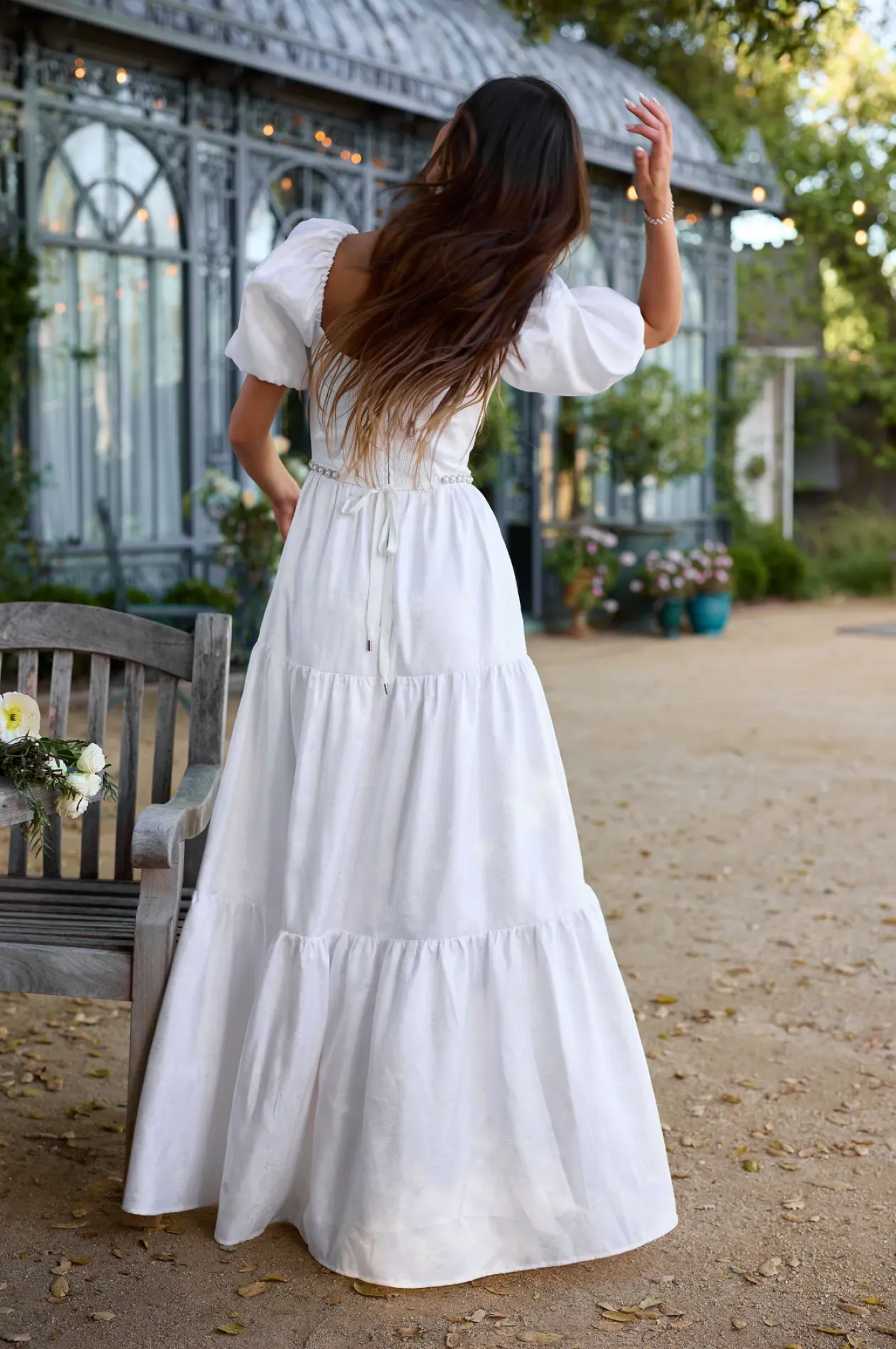 The Emma Dress in White Windsor Brocade