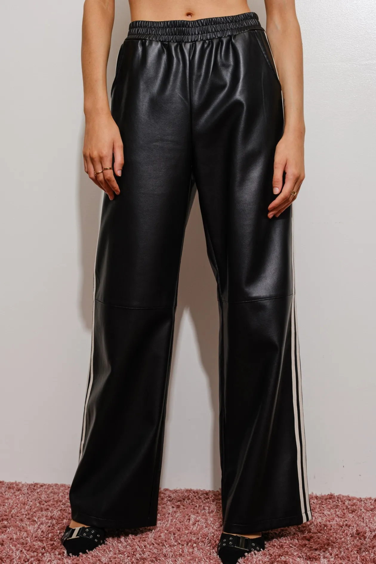 Vegan Leather Track Pants