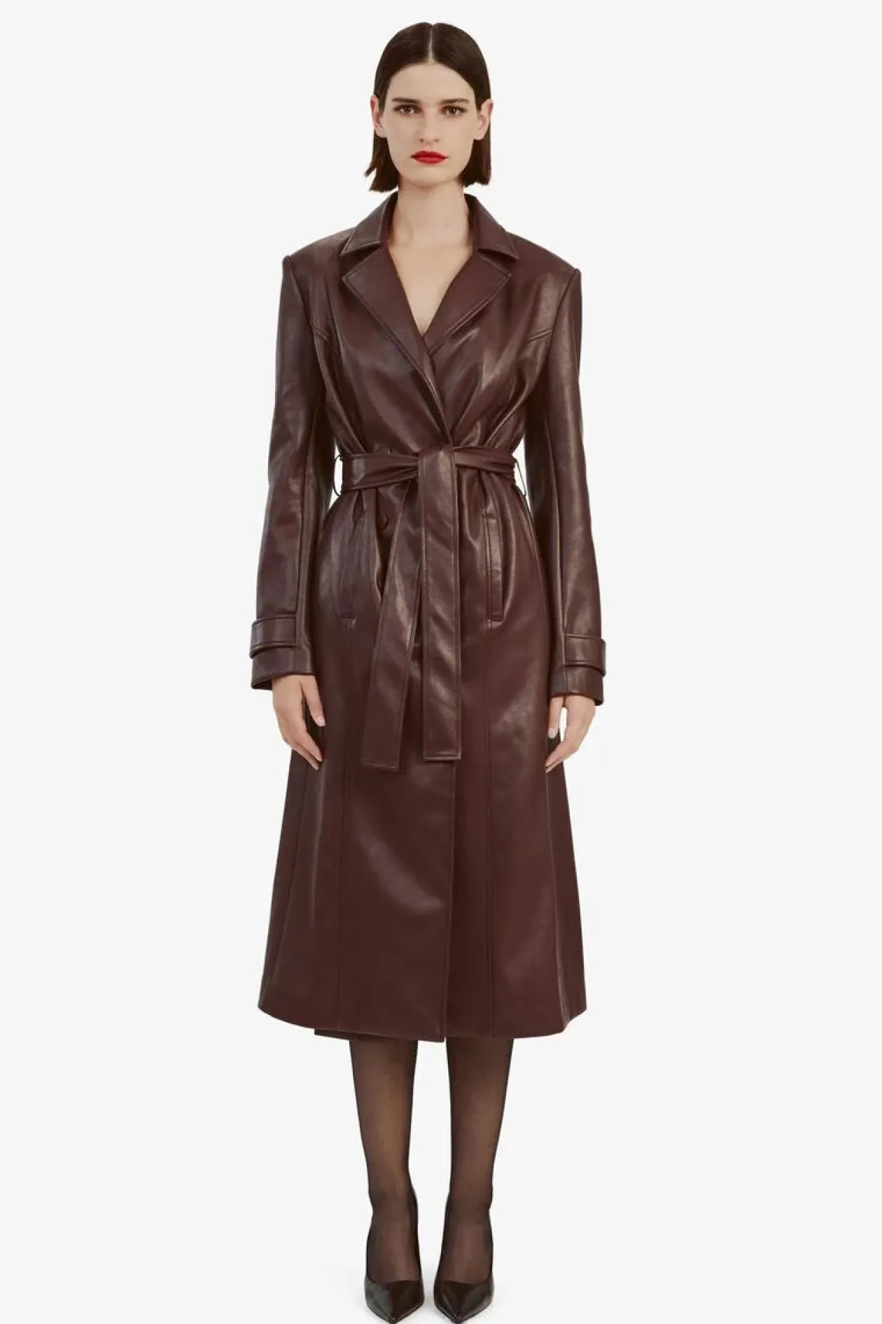 Vegan Leather Trench Coat In Plum
