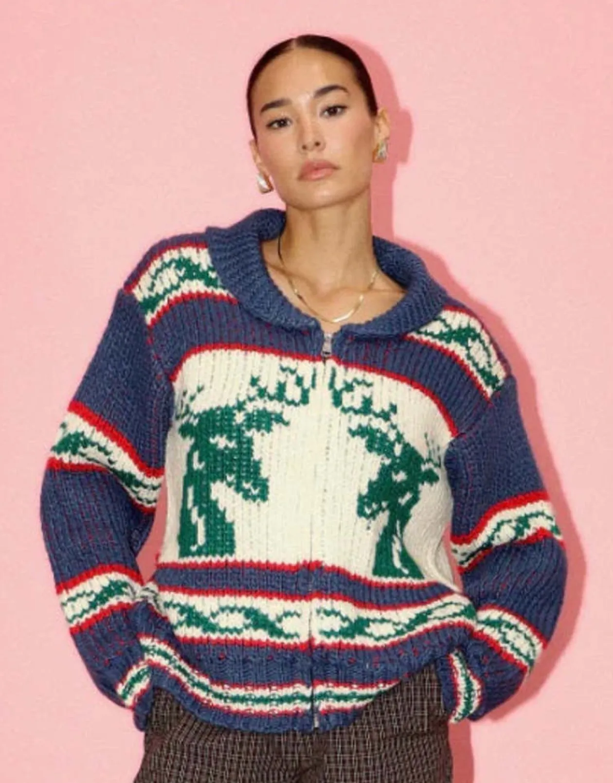 Vintage Holiday Zip Up Cardigan